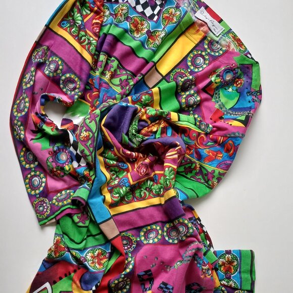 VTG 1980s Top by Philippe Peyner, Paris Tunic Flared 3/4 Sleeves Versace Style - Picture 7 of 16